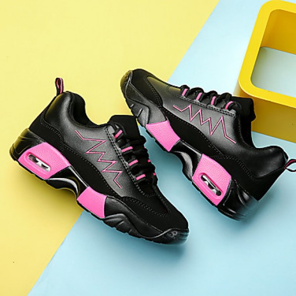 Women's Athletic Shoes Fall / Winter Comfort PU Outdoor / Athletic / Casual Wedge Heel Lace-up Black and White / Fuchsia Running / Sneaker