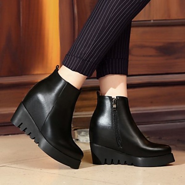 Women's Boots Fall Bootie Leather Casual Wedge Hee...