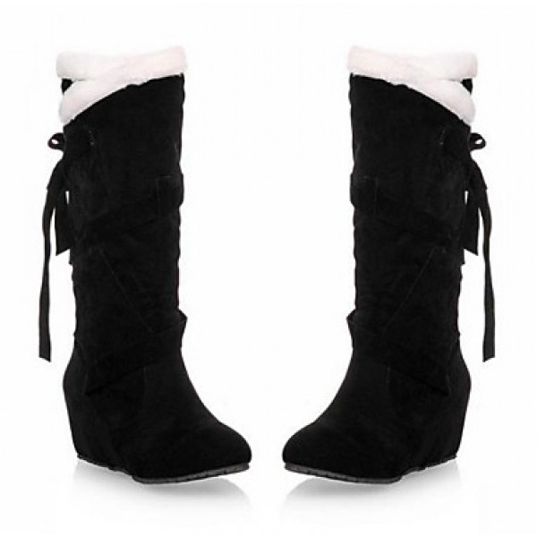 Women's Winter Snow Boots Leatherette Outdoor / Casual Wedge Heel Black / Brown / Pink