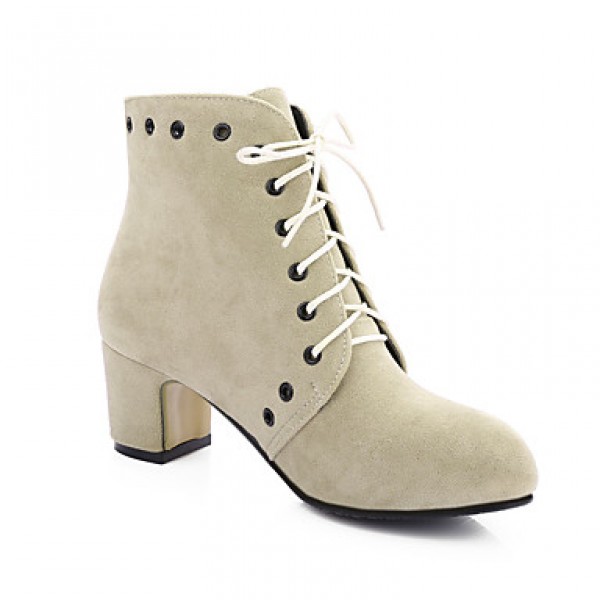 Women's Boots Fall / Winter Fashion Boots Leatherette Dress / Casual Chunky Heel Lace-up Black / Gray / Almond Walking