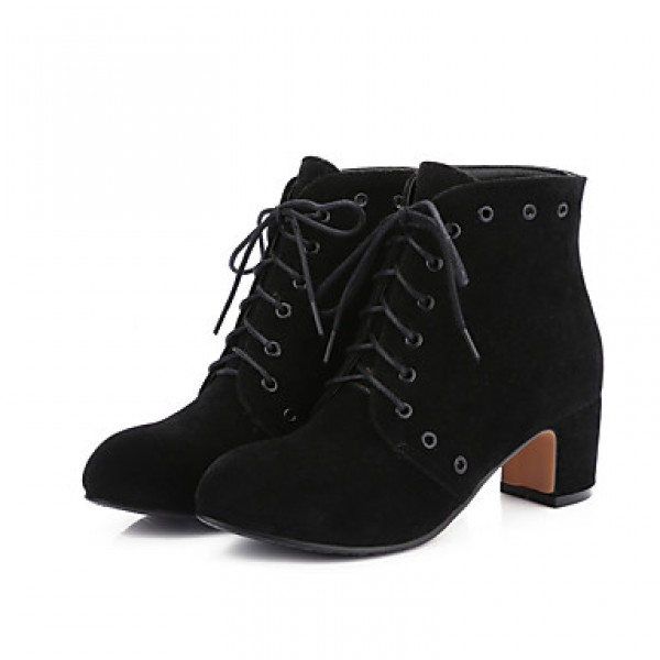 Women's Boots Fall / Winter Fashion Boots Leatherette Dress / Casual Chunky Heel Lace-up Black / Gray / Almond Walking