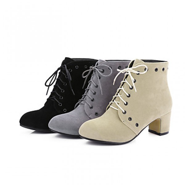 Women's Boots Fall / Winter Fashion Boots Leatherette Dress / Casual Chunky Heel Lace-up Black / Gray / Almond Walking