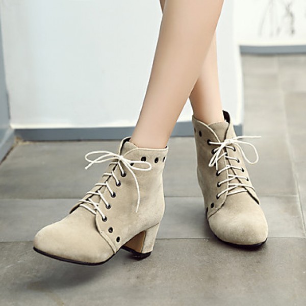 Women's Boots Fall / Winter Fashion Boots Leatherette Dress / Casual Chunky Heel Lace-up Black / Gray / Almond Walking