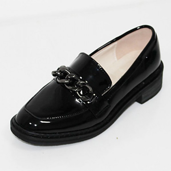 Women's Shoes PU Spring Round Toe Clogs & Mules Outdoor / Casual Chunky Heel Chain Black / White