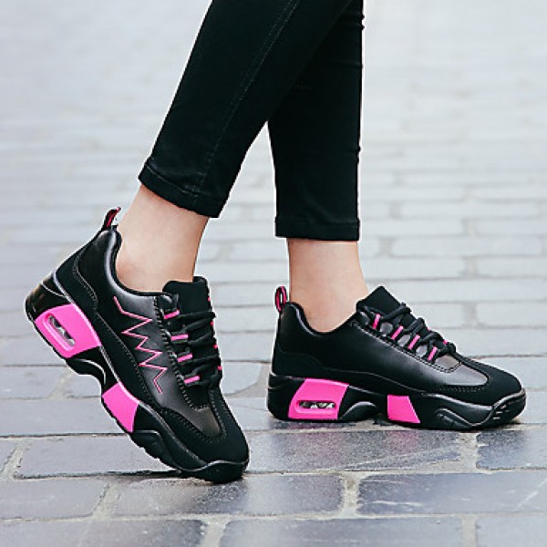 Women's Athletic Shoes Fall / Winter Comfort PU Outdoor / Athletic / Casual Wedge Heel Lace-up Black and White / Fuchsia Running / Sneaker