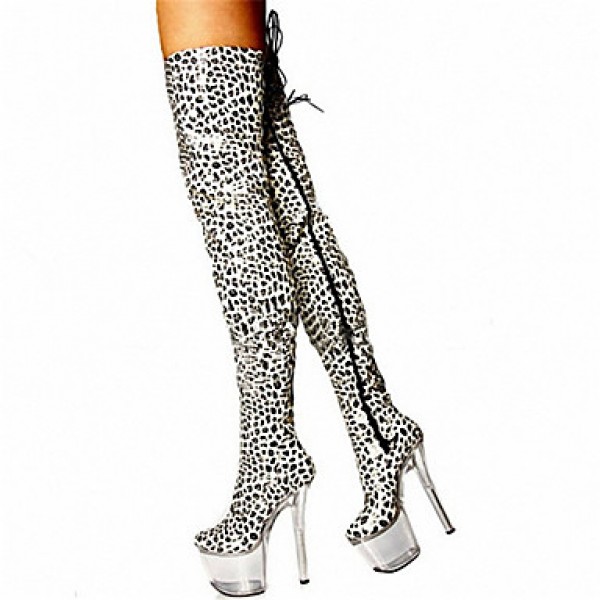 17CM white leopard boots high heeled boots with / ...