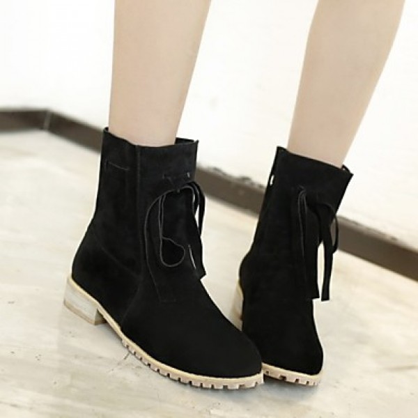 Women's Shoes Fleece Chunky Heel Fashion Boots/Round Toe Boots Dress/Casual Black/Red/Beige